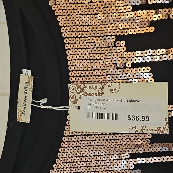 5 For $25. Black and Gold Sequin Women's Top - Picture 3 of 5